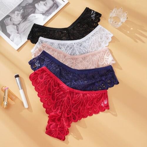 Underwear Woman Lace Thong G String Sexy Briefs Lingerie Female Thongs T-back Lace Female Low Waist Womens Panties 3PCS