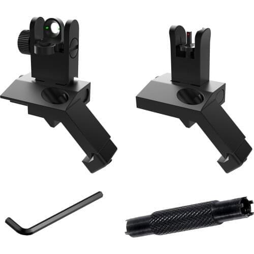 45 Degree Offset Fiber Optic Flip Up Iron Sight Includes Dual Front Red and Green Dots Sight Adjustment Tool for Picatinny Rail