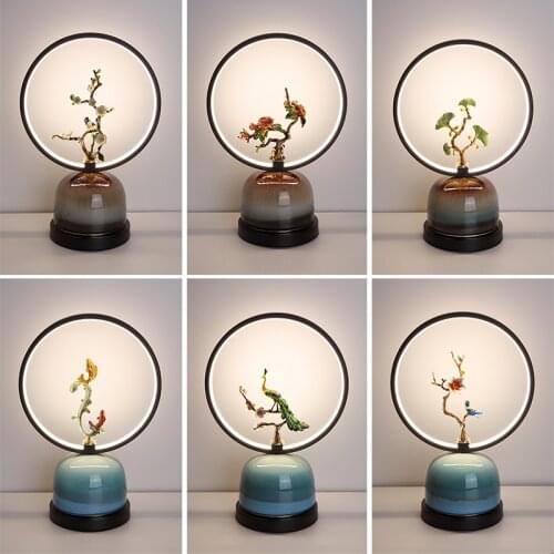 American Retro New Chinese Bird and Flower Ceramic Table Lamp Bedroom Bedside Lamp Living Room Bedside Lamp