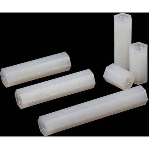 White Nylon Hexagonal Double Pass Nylon Column Plastic Flat Head Support Column M2 M2.5 M3 M4