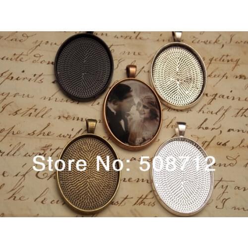 Free Ship!!! 50pcs 22x30mm Oval Pendant Tray Settings - Oval Glass Tile Blank Bezels - 5 Colors to Choose