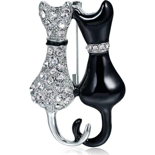 Fashion black and white paint set auger double fox brooch wholesale clothing cat brooches accessories manufacturer