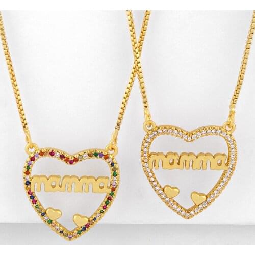 CZ Multicolor Mom MaMa Necklaces For Women Micro Pave Crystal Heart Necklace Stone Cubic Zirconia Name Gold Jewerly nkeq51