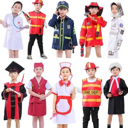 Halloween Children Clothes Doctors Nurses Firemen Police Workers Costume Party Performance Professional Cosplay Fancy Dress