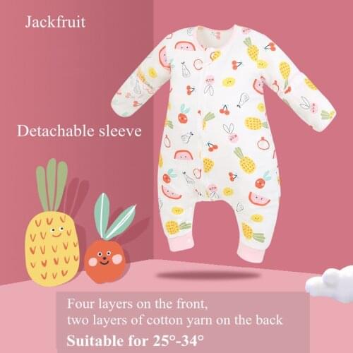 Cartoon Printing Baby Split-Leg Sleeping Bag 2021 New Cotton Gauze Childrens Kick-Proof Detachable Long Sleeve Romper 0~5 Years