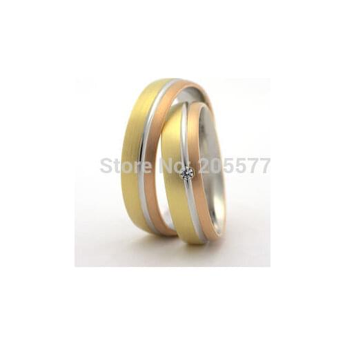 Two tone titanium Cubic Zirconia cz stone wedding band engagement rings sets jewelry