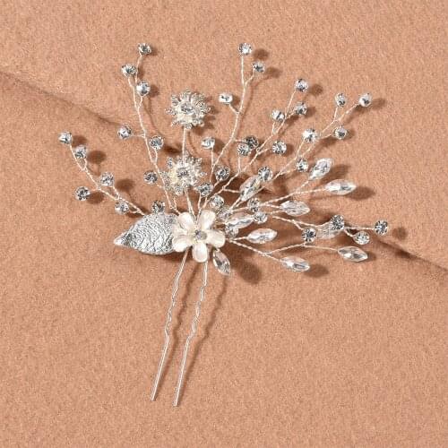 ACRDDK Elegant Hairpins Hair AccessoriesFor Women Fashion Silver Leaf Diamond Hair Cilps Bridal Wedding Jewelry Barrettes