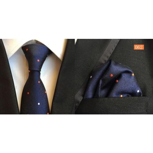 Tie 8cm Fashion Men Ties Handkerchief Set Blue with Fashion Dots