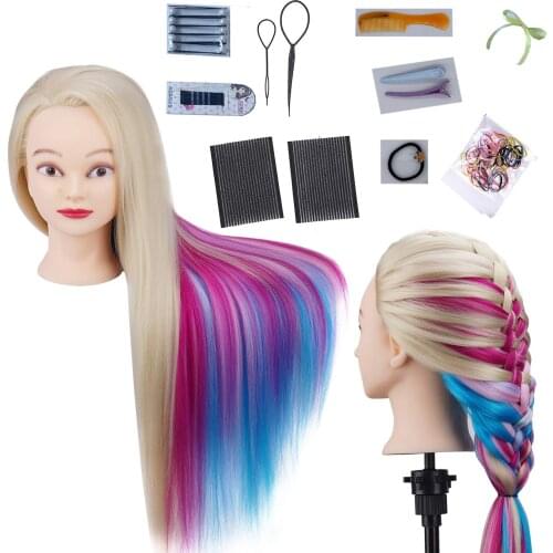 Training Head 26in Hairdressing Head Rainbow Synthetic Fiber Hair Mannequin Cosmetology Manikin Dolls Head for Hairdresser