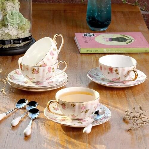Ceramic coffee cup suit small european-style luxury home fine afternoon tea cups color elegant bone porcelain cup dish spoon