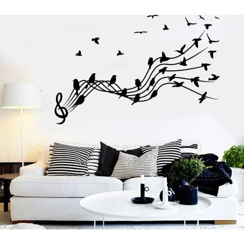 Beautiful Vinyl Wall Decal ForKids Room Birds Patterns Treble Clef Musical Notes Bedroom Wall Stickers For Living Room W829