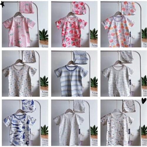 For summer pajamas kids Children Cartoon Baby cotton panties Infant Boys Girls t shirts + Pants Set Cotton Toddler Tops 2-12y