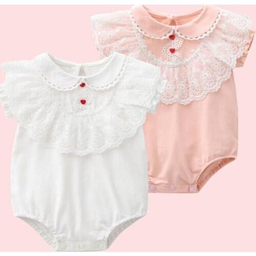 Cute Lace Collar Baby Girl Short Sleeve Rompers Baby Rompers Newborn New 2021 Summer Infant Cotton Clothes Baby Girl Rompers
