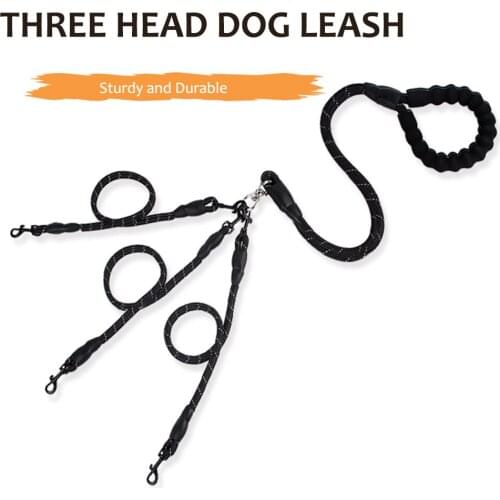 Nylon Dog Leash 3 Way No-Tangle Pet Dog Walking Leash Lead with Padded Soft Handle Breakaway 3 Heads Lead Leash
