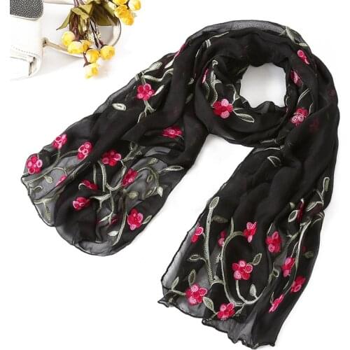 2019 New Fashion Spring/Summer Women Flower Embroidery Silk Scarf Shawls Soft Female Wraps Beach Sunscreen Hijab