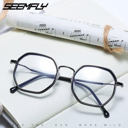 Seemfly Polygon Women Men Finished Myopia Glasses -0.5 1.0 1.5 2.0 2.5 3.0 3.5 Anti Blue Rays Nearsighted Eyeglasses Eyewear New