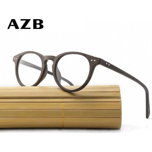 AZB Vintage Clear Glasses Cat Eye Wooden Glasses Frame Men Women Transparent Lens Sunglasses Wood Optical Eyewear frames