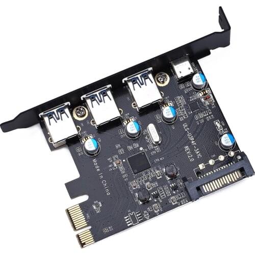 PCI-E Type C (1) and A (3) USB 3.0 4-Port USB3.0 Card with 15 Pin SATA Power Cables for Desktop Computer