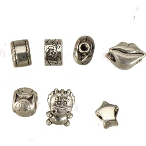 Diy beads charms bracelets ropes bangles dragon lip star evil eye large round hole vintage silver metal jewelry findings 30pcs