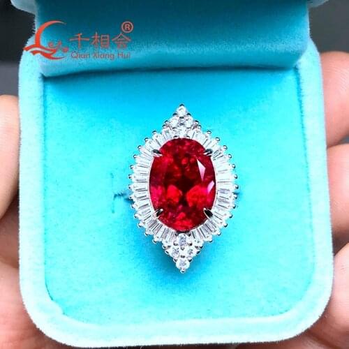 925 silver artificial red color ruby flower Adjustable ring 10*14mm 7.3ct main stone for jewelry