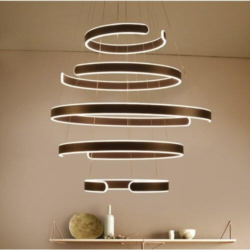 Modern Minimalist LED Circle Ceiling Lamp Dimming Living Room Dining Room Restaurant Stairwell Villa Ring C Shaped Pendant Light