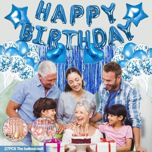 27pcs Birthday Decorations Happy Birthday Banner Balloon Party Balloons Confetti Balloons Tassel Curtain Star Heart BalloonParty