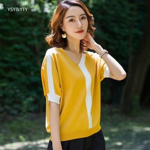 Women clothes 2019 New summer plus size women ice silk sweater women loose T-shirt kawaii thin bottom V-neck shirt women