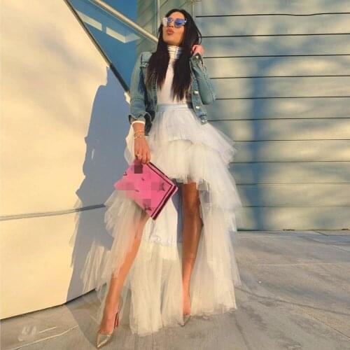 2019 High Street Long Tiered Hihg Low Tulle Skirts Zipper Custom Made Fashion Women Tutu Skirt Plus Size Female Tutu Saias