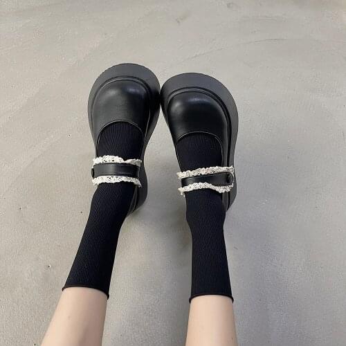 Japan Mary Jane Thick-Soled Velcro Black Ladies Small Leather Shoes Women Spring And Autumn Hot Sale College Style Single Shoes