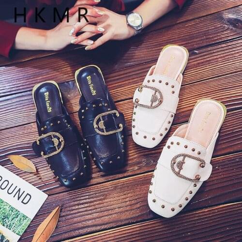 Ladies' Slippers Summer New Letter Studded Decorative Sandals Fashion Women Muller Slippers High-end PU Soft Square Toe Slippers