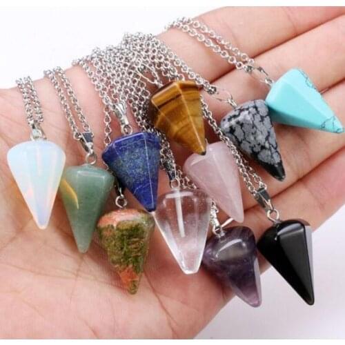 1PC Cone Quartz Necklaces Pendants Fashion Natural Stone Colorful Crystal Pendant Necklace For Women Jewelry