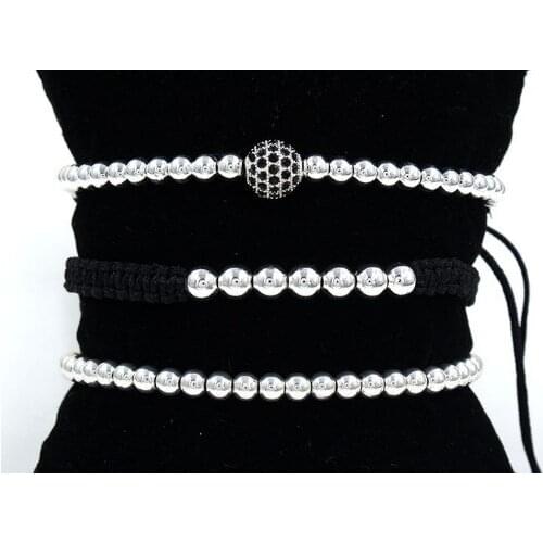 4mm 3PCS/Lot uk4 gold silver Copper cz zircon cubic zirconia elastic ball bead Punk Macrame Chakra Reiki Charm Bracelet Bangles