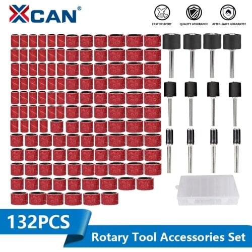 XCAN Abrasive Tools Sanding Bands Set 132pcs 1/4 3/8 1/2 Inch Sanding Drum Set With Sanding Mandrels For Dremel Rotary Tool