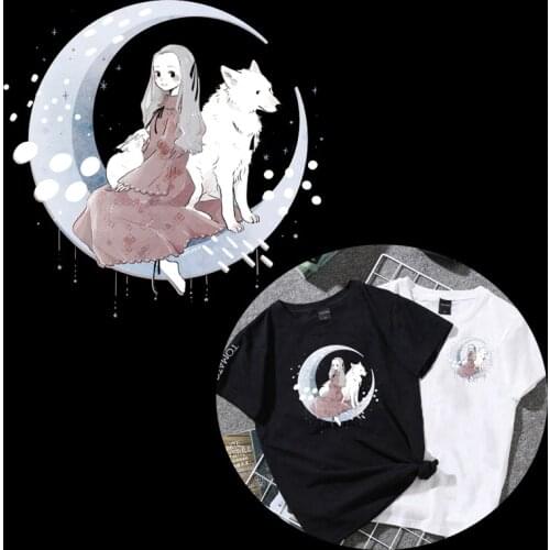 Iron on Transfer Little Princess Applique Heat Transfer Vinyl Wolf Moon Patches Stickers Kids Stripes on Clothes Thermal Press