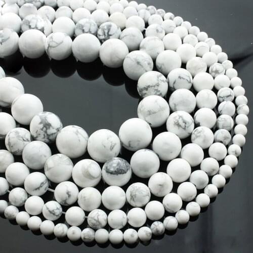 15"(38cm) Strand Round Natural White Howlite Stone Rock 4mm 6mm 8mm 10mm 12mm Beads lot for Jewelry Making DIY Bracelet