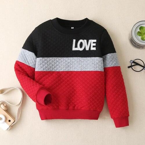 Girls LOVE Embroidery Sweater Girls Stitching Long-Sleeved Knitted Tops Childrens Sweaters Suitable for 3-7 years old