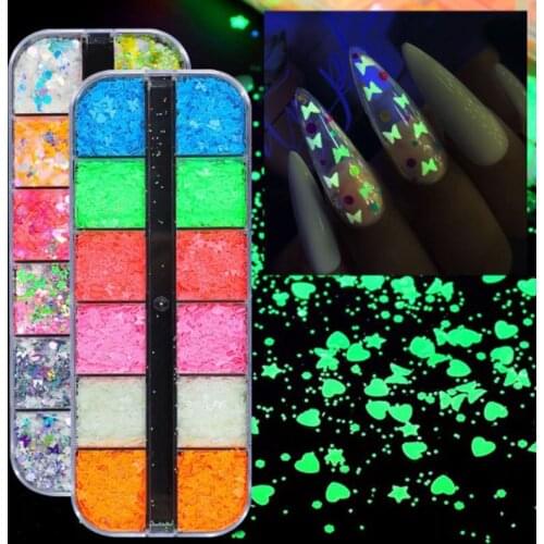 Fluorescence Laser Mixed Butterfly Heart Fruits Various Shapes Nail Art Glitter Flakes 3D Colourful Sequins Nail Decoration