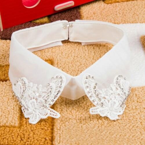 Cotton White Floral Rhinestone Embroidery Fake Collar Women Lady Lapel Shirt Blouse Beads Sewing Detachable Faulse Collars Ties