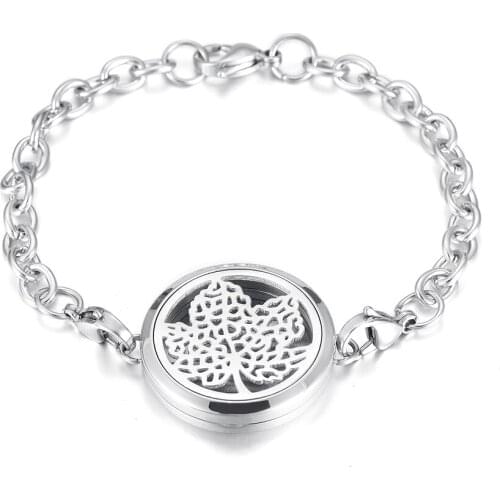 IJL3039 Stainless Steel Tree Leaf Aromatherapy Essential Oils Diffuser Perfume Free12 Pads Keepsake Memorial Bracelet