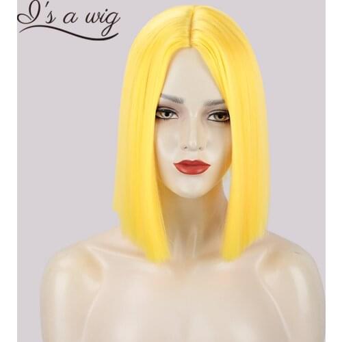 Is a wig Yellow Cosplay Wig Synthetic Long Straight Wigs for Women Purple Blonde Colorful Wig Middle Part Nature Hair