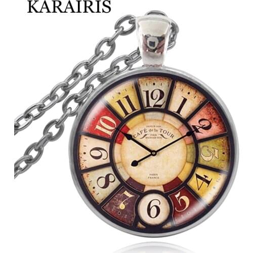 KARAIRIS 2020 Vintage Fashion Fake Watch Time Gem Pendant Necklace Retro Glass Clock Pendant Necklace Sweater Chain Memory Gifts