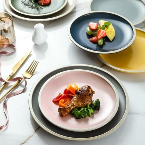Nordic Multi Colors Ceramic Plate Creative Home Flat Steak Cake Rice Salad Food Dish Tableware Dinnerware