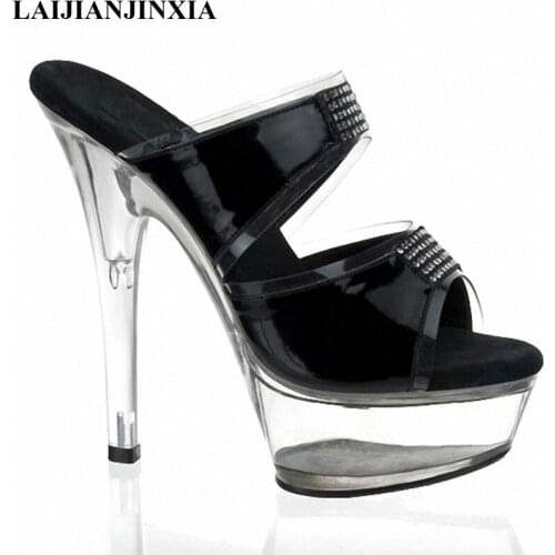 LAIJIANJINXIA New Heel High Shoes With Rihenstone For Women Clear Heels Ladies Open Toe Shoes Custom Color Slip-On Slippers