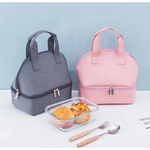 Fashion Reusable Thermal Insulated Bag, Leak Proof Solid Color Lunch Tote for Children Adults (Blue, Grey, Pink)