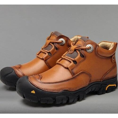 2019 Natural Leather Men Boots, Handmade Super Warm Fur Men Winter Shoes,High Quality Ankle Boots Outdoor Shoes Men Dropshipping