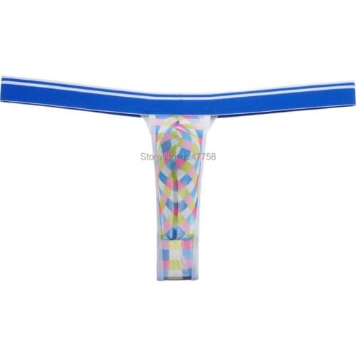 Mens Colorful Plaid Thong Mesh Mini Bikinis Underwear Bulge Pouch G-string T-Back Pants