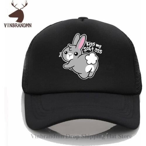 2021 New Fashion Designer Kawaii Bunny Kiss My soft Ass Baseball cap Cute Rabbit hats girls boy Cartoon animal print Fishing hat