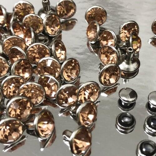 New 50 Sets 8MM CZ++ Champagne Crystal Rivets Silver Plated Spots Studs Double Cap for DIY Leather-Craft Making