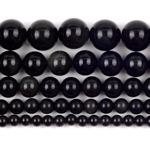 Wholesale Natural Black Obsidian Stone Round Loose Spacer Beads For Jewelry Making 4/6/8/10/12mm DIY Bracelet Handmade Necklace