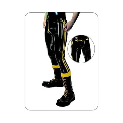 Suitop sexy black latex back pocket zip black and yellow trim 0.6mm thickness